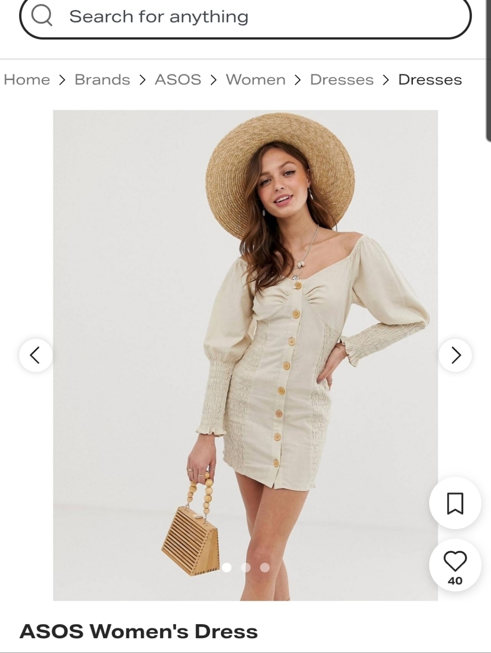 Brand New ASOS Cream Button-Front Puff Sleeve Mini Dress